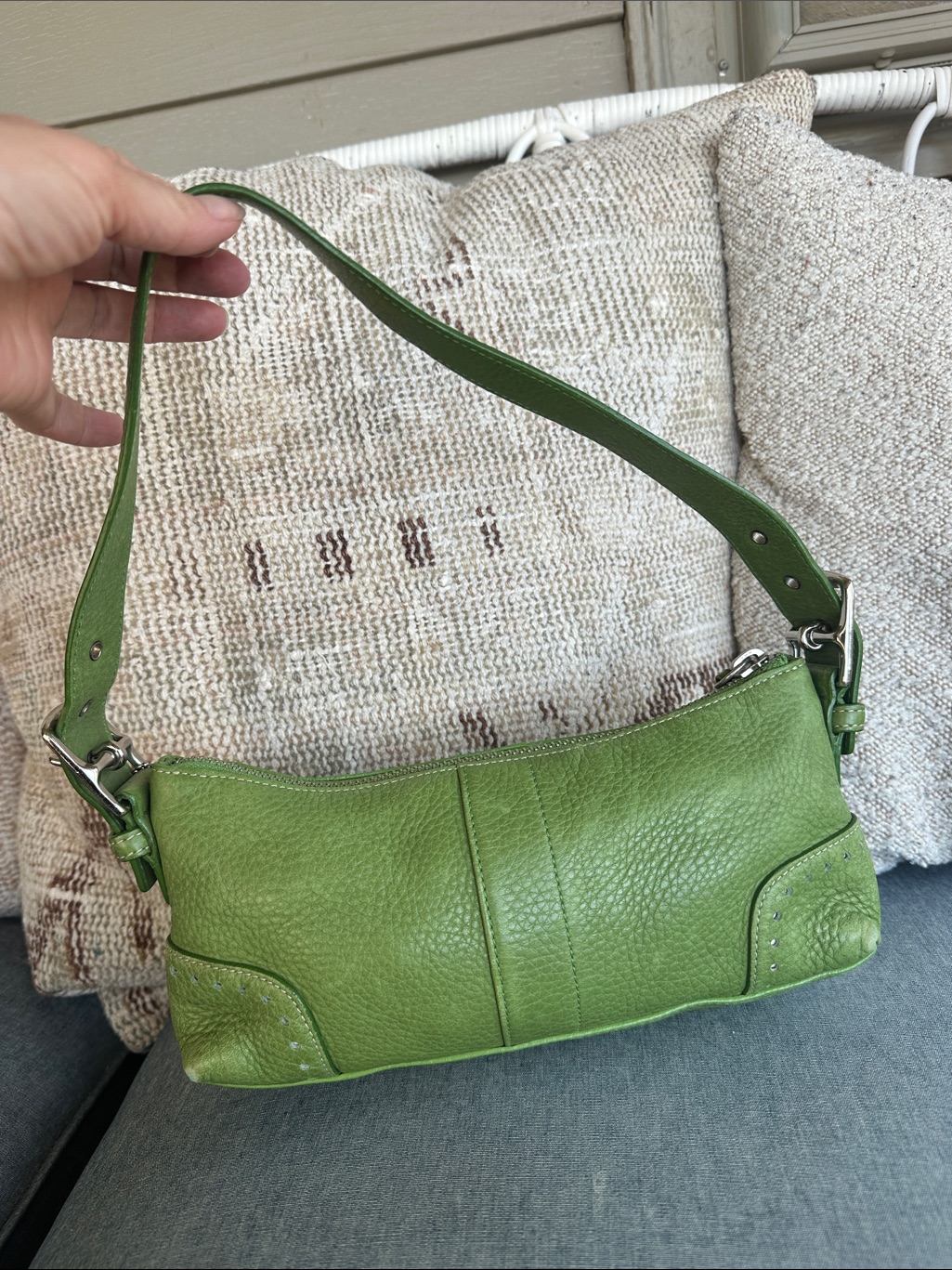 Vintage Coach Hampton Baguette - Green Leather Shoulder Bag